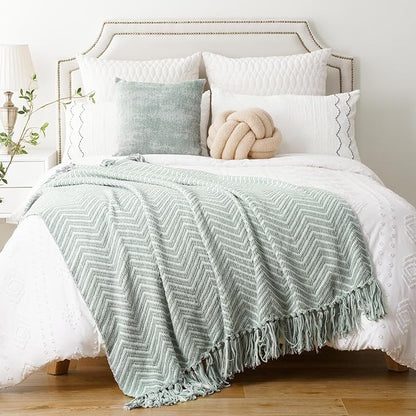 BATTILO HOME Sage Green Throw Blanket for Couch, Decorative Knit Seafoam Green Throw Blanket for Bed, Super Soft Sage Green Room Decor, 50"x60"