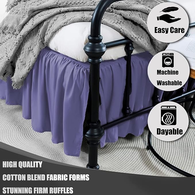 Navy Blue Bed Skirt Twin Size Ruffled Bed Skirt with Split Corners, Twin Bed Skirt 14 Inch Drop,Twin Size Bed Skirt Black for Ruffled Bed Skirt with Split Corners, Bed Skirt Twin Size