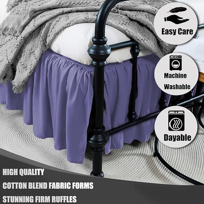 Navy Blue Bed Skirt King Size Ruffled Bed Skirt with Split Corners, King Bed Skirt 14 Inch Drop, King Size Bed Skirt Grey for Ruffled Bed Skirt with Split Corners, Bed Skirt King Size