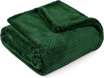 PAVILIA Emerald Green Throw Blanket for Couch Bed, Soft Fleece Throws for Sofa Chair, Fuzzy Waffle Textured Blanket, Cozy Warm Lightweight All Season Blanket Throw, 50x60