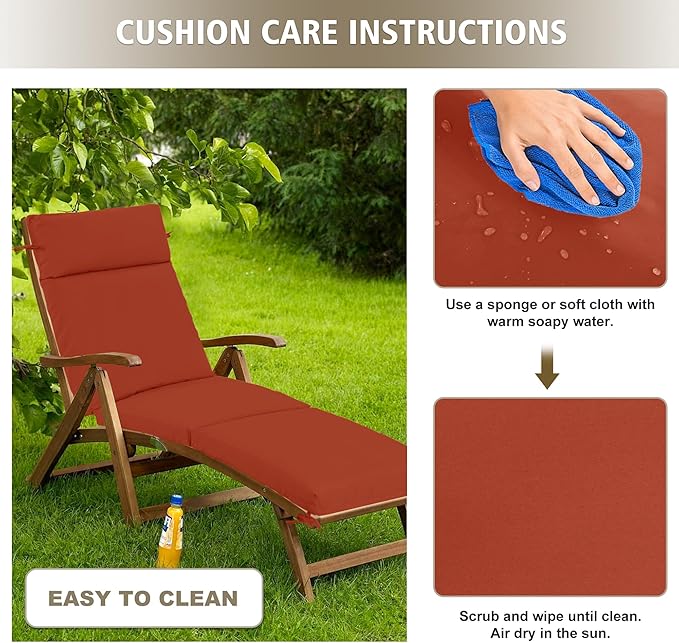 Chaise Lounge Cushion 80x26x3 Inch ?Set of 2 Outdoor Lounge Chair Cushions, Lounger Pad Replacement with Fade-Resistant, Removable & Machine-Washable Covers, Ideal for Patio Chaise Chairs, Rust