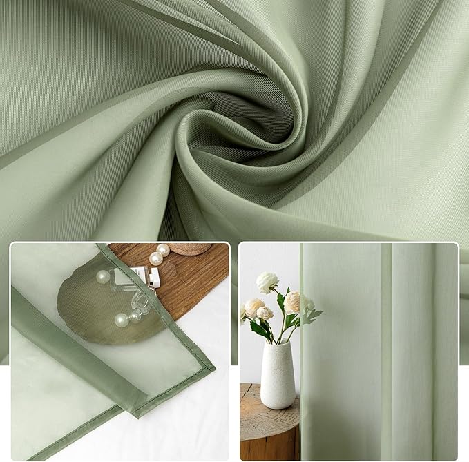 MIULEE 2 Panels Sage Green Sheer Curtains 108 inches Long Window Curtains Rod Pocket Elegant Window Voile Panels/Drapes/Treatment for Bedroom Living Room (54X108 Inches)