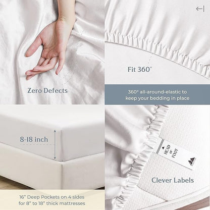 Mayfair Linen 100% Cotton Sheets King Size Bed Set - 500 Thread Count Sheets King Size 4 PC Set (White), Soft, Cooling, Hotel-Quality 16" Deep Pocket Cotton Bedsheet for Hot Sleepers