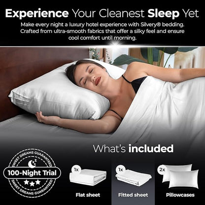 Silvery Silver Infused Bed Sheets Set - Award-Winning Self-Cooling Fabric with Self-Cleaning Silvery Technology™ That Stays Fresh 3X Longer for Hygienic Sleep (White, King)