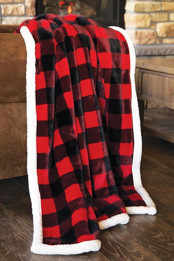 CARSTENS, INC. Ultra Premium Super Soft Plush Sherpa Fleece Oversized Throw Blanket 54" x 68", Red Buffalo Plaid