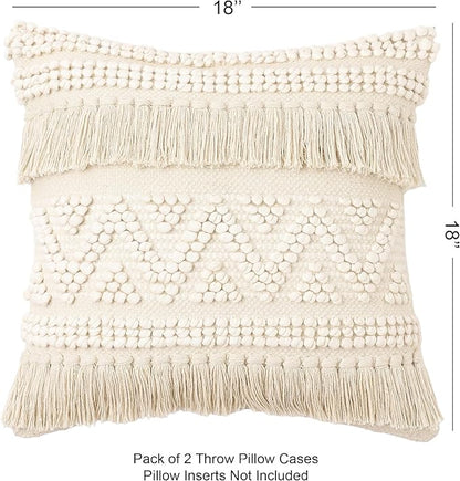 REDEARTH · Boho Textured Throw Pillow Cushion Covers - Woven Tufted Decorative Farmhouse Cases Set for Couch - Bed - Chair - Dining - Patio - Outdoor - 100% Cotton (18"x18" - Natural) Pack of 2