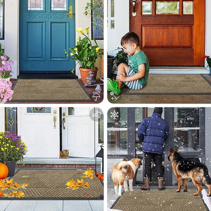 Smiry Front Door Mat Outside Entrance, Heavy Duty Sturdy Natural Rubber Doormat, Trap Dirt and Moisture, Easy Clean Low Profile Mats for Indoor Outdoor Entry, Irregular Triangle (29.5x17, Camel)