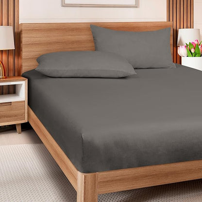 ROYALE LINENS 300 Thread Count 100% Long Staple Combed Cotton Fitted Sheet Twin XL - Super Soft Deep Pocket Bottom Sheet - Fitted Sheets Only - Elastic Sheets (Twin XL, Grey)