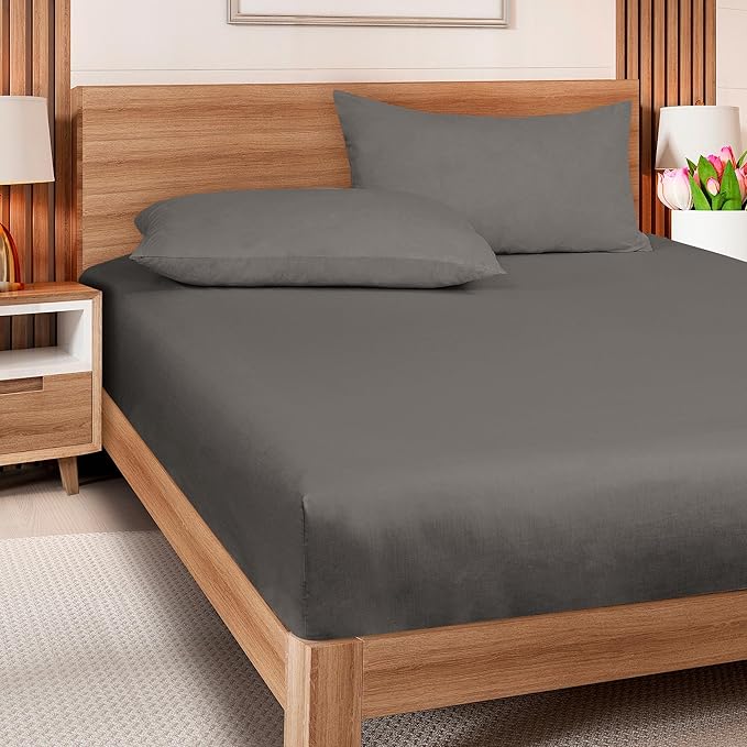 ROYALE LINENS 300 Thread Count 100% Long Staple Combed Cotton Fitted Sheet California King - Super Soft Deep Pocket Bottom Sheet - Fitted Sheets Only - Elastic Sheets (Cal King, Grey)