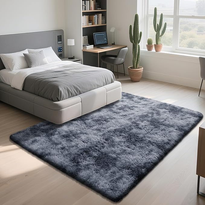 Fluffy Rug Shaggy Area Rug, Mottling Dark Grey 9x12 Area Rugs for Living Room, Large Shag Area Rugs for Bedroom Kids Room Home Decor, Upgrade Anti-Skid Rectangular Fuzzy Rugs