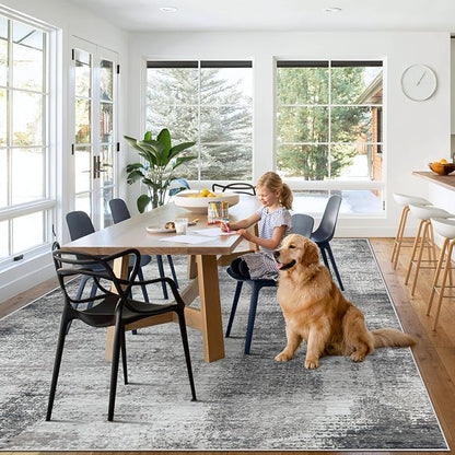 8x10 Area Rugs for Living Room: Washable Modern Abstract Rug Large Soft Non-Slip Rugs Indoor Low-Pile Carpet for Bedroom Dining Room Home Office (Grey, 8'x10')