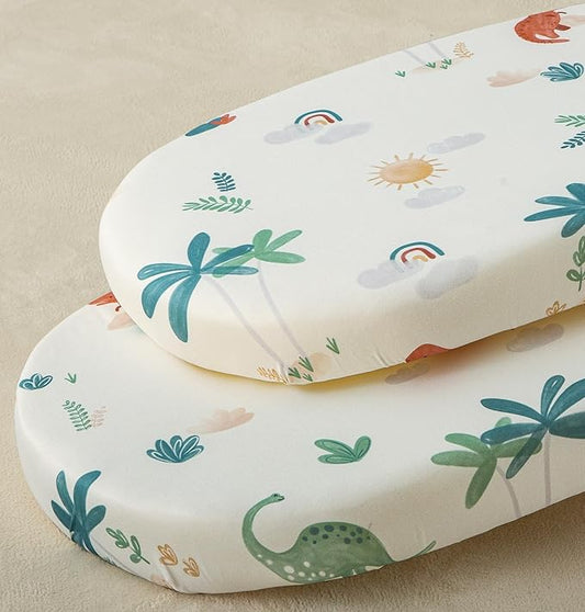 SDY Jersey Dinosaur Bassinet Sheets for Baby Boys and Girls,32 "x 16 "x 4", 2 Pack, Cute Kawaii Standard Oval/Retangle Fitted Bassinet Sheets for Toddler,Super Soft Breathable