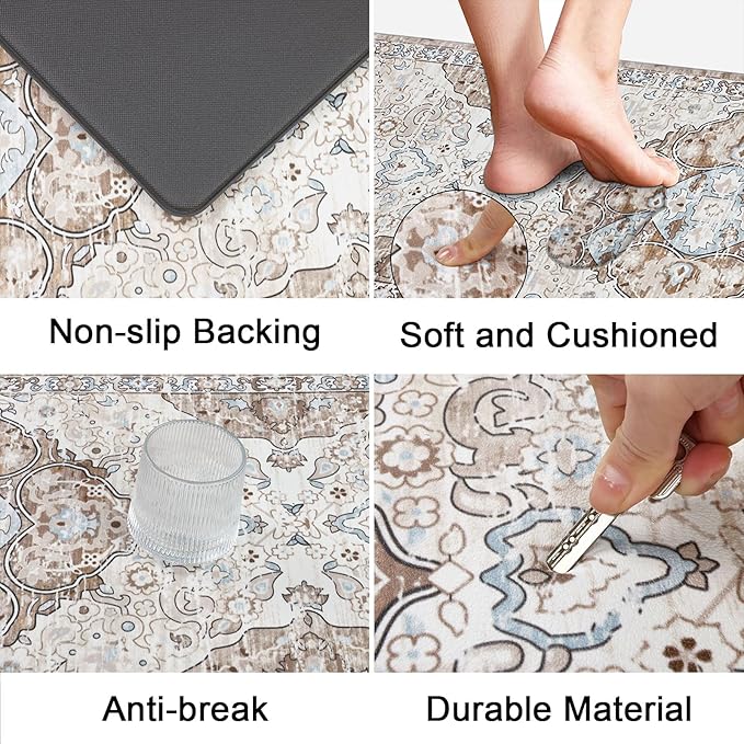 Ileading Anti Fatigue Kitchen Rugs Sets of 2 Cushioned Kitchen Mats for Floor Waterproof Kitchen Mat Set Non Slip Comfort Standing Mat for Kitchen, Office, Sink, Laundry