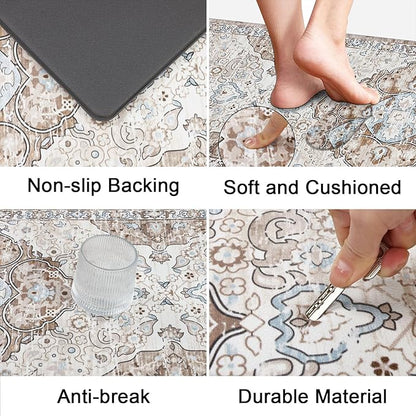 Ileading Anti Fatigue Kitchen Rugs Sets of 2 Cushioned Kitchen Mats for Floor Waterproof Kitchen Mat Set Non Slip Comfort Standing Mat for Kitchen, Office, Sink, Laundry