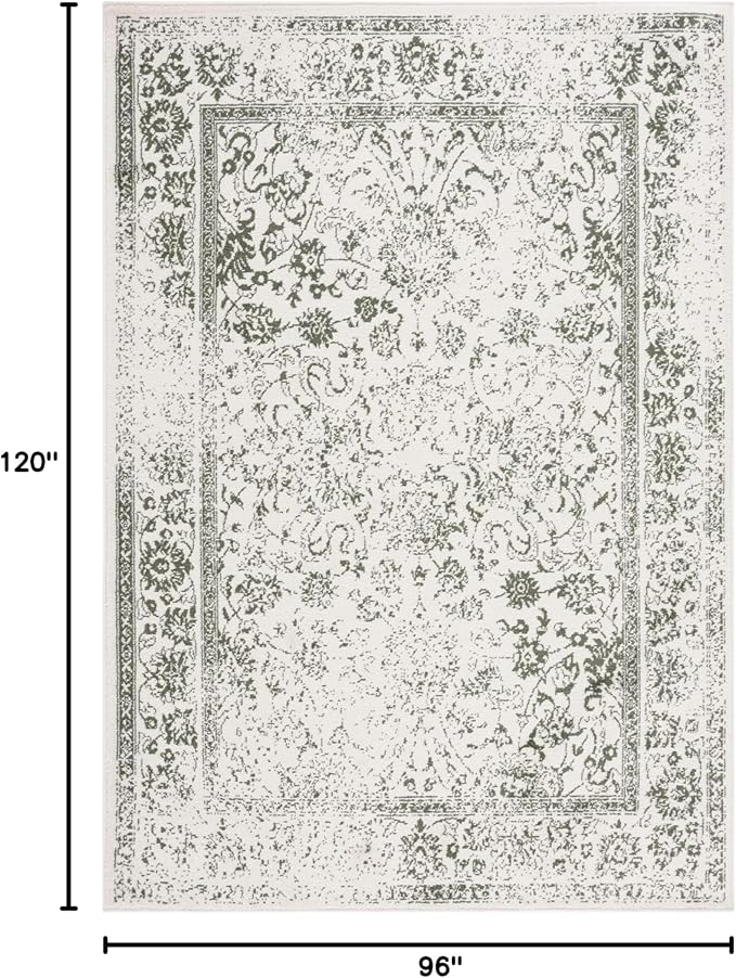 SAFAVIEH Area Rug 8x10 - Adirondack Collection - Large - Ivory & Dark Green, Distressed Vintage Floral Design, Non-Shedding & Easy to Clean, Ideal for Living Room, Bedroom, Dining Space (ADR109X)