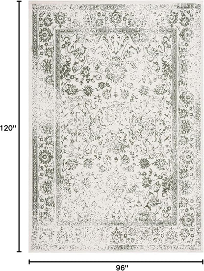 SAFAVIEH Area Rug 8x10 - Adirondack Collection - Large - Ivory & Dark Green, Distressed Vintage Floral Design, Non-Shedding & Easy to Clean, Ideal for Living Room, Bedroom, Dining Space (ADR109X)