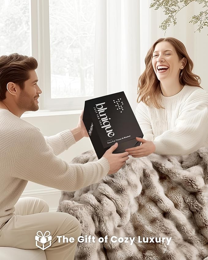 Ultra Soft Cozy Faux Fur Throw Blanket, Fuzzy Plush Thick Bubble Blanket, Oversize Luxury Fluffy Blanket for Couch, Bed, and Living Room, 60x80 Inches, Tie-Dye Light Taupe