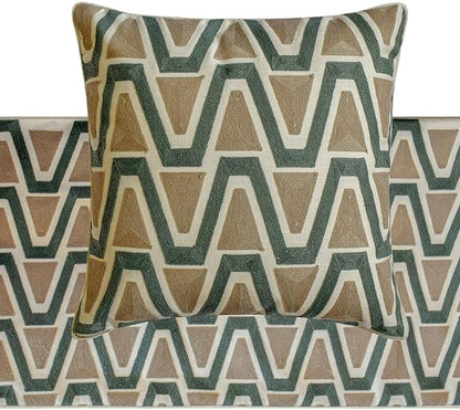 The HomeCentric Muted Green & Mocha Brown Bed Runner for King/Queen/Twin Cotton Decorative Bed Scarf 53"x18" Bed Runner Without Pillow Cover, Geometric Bed Scarf Bedroom Décor Accent - Triad