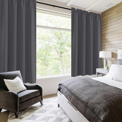 DWCN Short Blackout Curtains 36 inches Length 2 Panels Set, Half Window Rod Pocket Privacy Curtain Tiers for Kitchen, Room Darkening Curtains for Bathroom Shades (W52 x L36 Inch, Dark Grey)