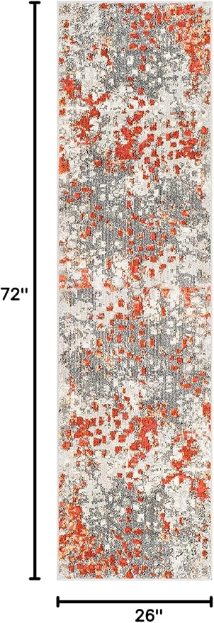 SAFAVIEH Monaco Collection Runner Rug - 2'2" x 6', Grey & Orange, Boho Chic Abstract Watercolor Design, Non-Shedding & Easy Care, Ideal for High Traffic Areas in Living Room, Bedroom (MNC225H)