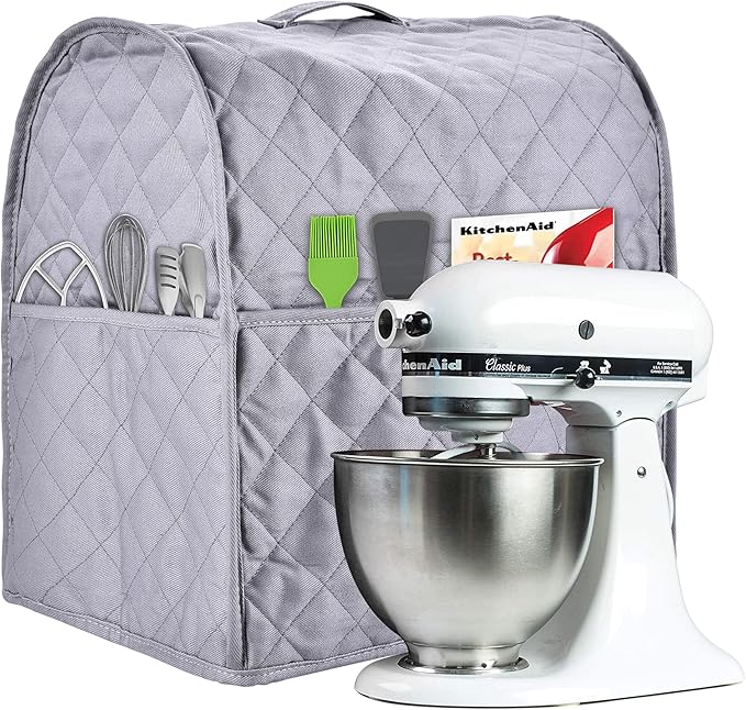 Stand Mixer Cover compatible with Kitchenaid Mixer, Fits All Tilt Head & Bowl Lift Models,Pure Cottot,Fine, Soft, Not Easy to Fade, Not Easy To Pilling (Grey, Fits for 4.5-Quart and All 5-Quart)