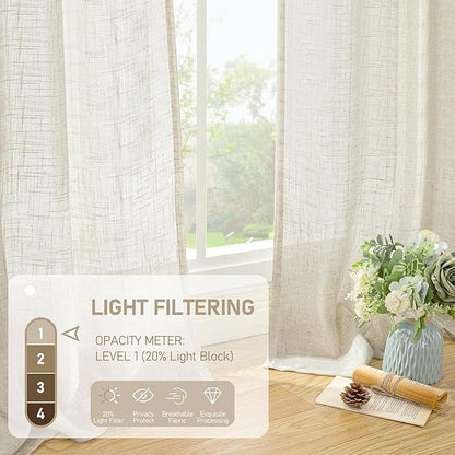LAMIT Cafe Linen Curtains 30 Inch Length for Kitchen Windows Over Sink, Cream Ivory Semi Sheer Light Filtering Panels Back Tab and Rod Pocket Drapes for Small Window, 2 Panels, 34 x 30 Inch