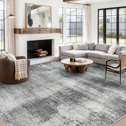 9x12 Area Rugs for Living Room: Washable Modern Abstract Rug Large Soft Non-Slip Rugs Indoor Low-Pile Carpet for Bedroom Dining Room Home Office (Grey, 9'x12')