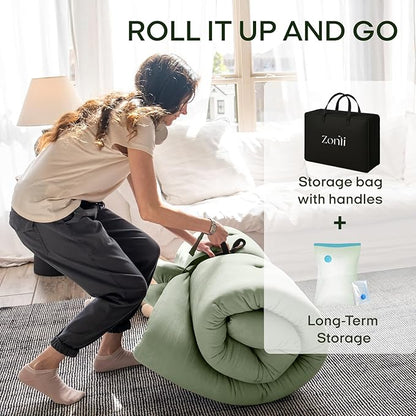 ZonLi Japanese Floor Futon Mattress Full Size 75"x 54", 100% Cotton Cover 2.5'' Thicken Tatami Mattress, Foldable Sleeping Pad, Portable Dormitory Tatami Mat, Roll Up Floor Lounger Bed for Adult
