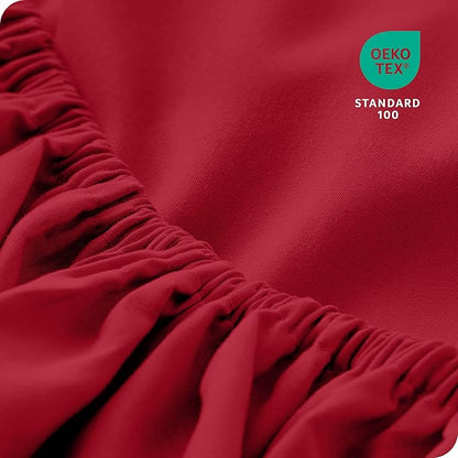 Bare Home 2-Pack Fitted Bottom Sheets Queen - Premium 1800 Ultra-Soft Wrinkle Resistant Microfiber - Deep Pocket (Queen, Red)