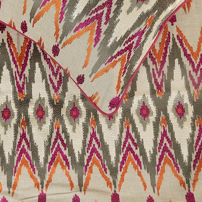 The HomeCentric King Queen Twin Multi Color & Pink Designer Twin 53"x18" Bed Runner Without Pillow Cover, Embroidered & Beaded Bed Scarf on Cotton Linen Fabric - My Ikat Love