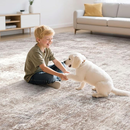 Washable 7x9 Area Rug: Modern Abstract Soft Non-Slip Indoor Rugs Home Decor - Low Pile Stain Resistant Foldable Rug for Living Room Bedroom Dining Room Playroom Office(Brown,7'X9')