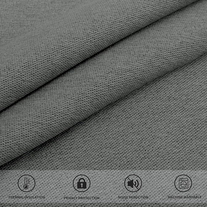 Easy-Going Linen Look Blackout Curtain Grommet Window Curtain Drapes for Bedroom, Living Room Thermal Insulated Room Darkening (2 Panels, 42x84 inch, Grey)