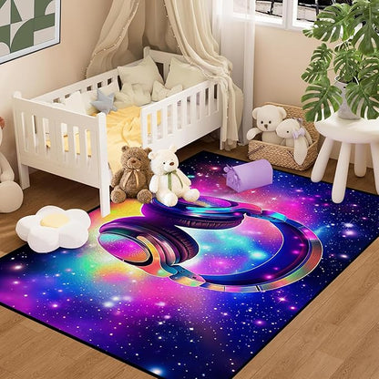 Galaxy Game Area Rug Music Headphone Rugs Colorful Throw Rug Non-Slip Carpet Doormats for Living Room Bedroom Apartment Dorm Floor Mat 59 in x 39 in