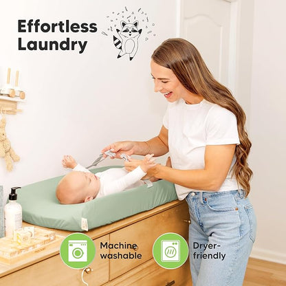 2-Pack Organic Changing Pad Covers for Girl, Boy, Neutral - 100% Cotton Changing Table Pad Cover, Soft Baby Nursery Diaper Changing Pad Sheets, Contour Changing Pads Liners, Change Pad Cover (Sage)