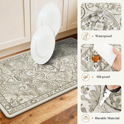 Ileading Anti Fatigue Kitchen Rugs Sets of 2 Cushioned Kitchen Mats for Floor Waterproof Kitchen Mat Set Non Slip Comfort Standing Mat for Kitchen, Office, Sink, Laundry