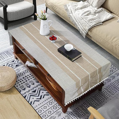 Coffee Table Cloth, Coffee Table Cover with Pockets and Tassel, Coffee Color for Living Room Small Rectangle Tablecloths Washer Dryer Fridge Top Dust Cover,Easy Care Machine Washable