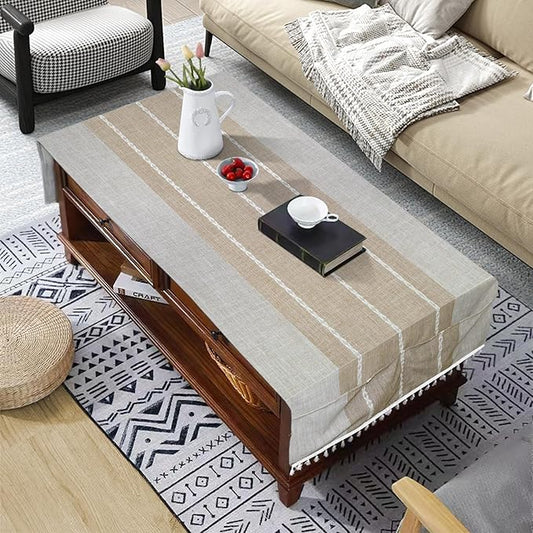 Coffee Table Cloth, Coffee Table Cover with Pockets and Tassel, Coffee Color for Living Room Small Rectangle Tablecloths Washer Dryer Fridge Top Dust Cover,Easy Care Machine Washable