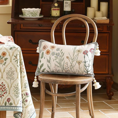 ISAENNE Design Linen Throw Pillow Covers 12"x20" Pack of 2, Lumbar Farmhouse Cushion Covers with Yellow Purple Watercolor Wildflower Pattern Decor Pillowcases for Bed,Living Room,Outdoor,Car
