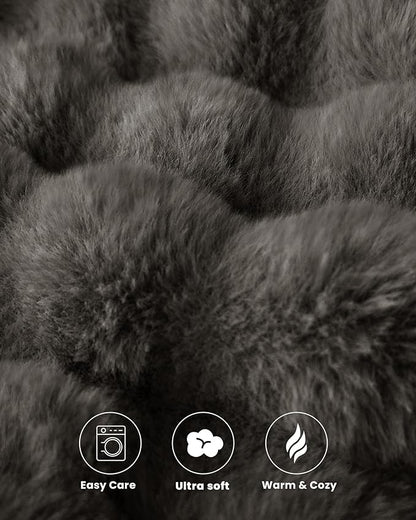 Ultra Soft Cozy Faux Fur Throw Blanket, Fuzzy Plush Thick Bubble Blanket, Oversize Luxury Fluffy Blanket for Couch, Bed, and Living Room, 60x80 Inches, Dark Grey Taupe