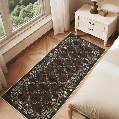 GarveeHome 2x6 Washable Floral Runner Rugs for Hallway: Modern Floral Non Slip Large Runner Rugs for Kitchen, Large Machine Washable Hallways Low Pile Carpet with Non-Slip Backing Brown 2 ft x6 ft.