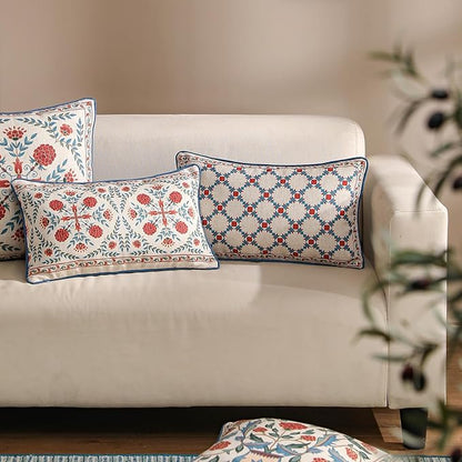 patdrea Designer Throw Pillow Covers Set of 2,Lumbar Brilliant Vintage Red Tropical Linen with Floral Pattern Pillow Cover,Decorative Rectangle Pillowcases Cushion for Bed Living Room,12"x20"