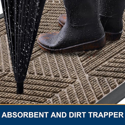 Smiry Front Door Mat Outside Entrance, Heavy Duty Sturdy Natural Rubber Doormat, Trap Dirt and Moisture, Easy Clean Low Profile Mats for Indoor Outdoor Entry, Irregular Triangle (36x24, Taupe)