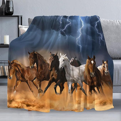Lightning & Horse Throw Blanket for Couch, Super Soft Fuzzy Throws Warm Comfortable Plush Fleece Blanket, Fashion Decorative Flannel Fleece Blanket for All Season(50 x 60 in, Lightning & Horse)