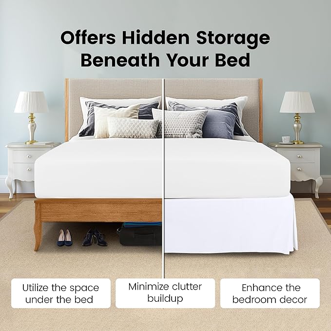 Utopia Bedding Full Bed Skirt - Soft Quadruple Pleated Ruffle - Easy Fit with 16 Inch Tailored Drop - Hotel Quality, Shrinkage and Fade Resistant (Full, White)