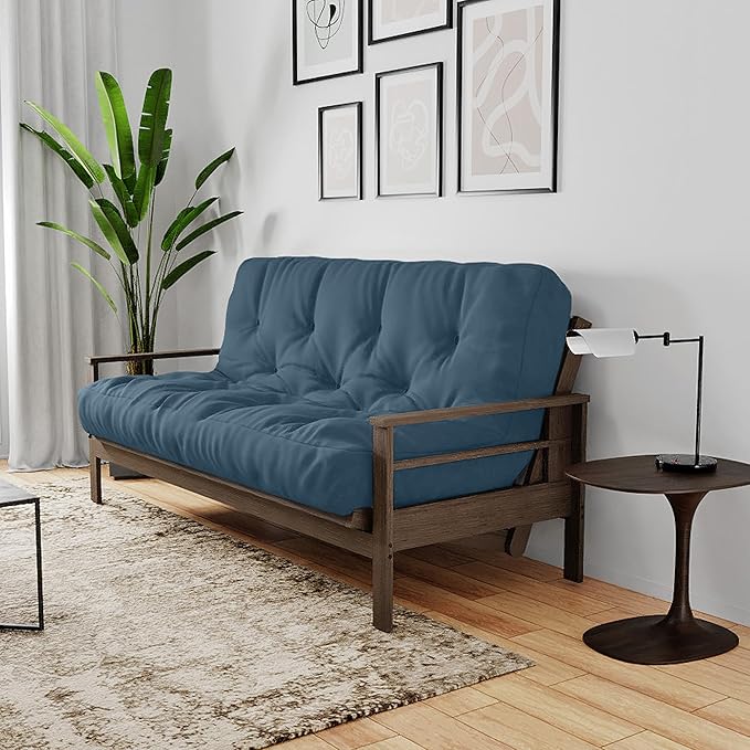 Royal Sleep Products by The Futon Factory 6 inch Foam Futon Mattress - Solid Denim Blue Cover - Queen Size - CertiPUR Certified Foams - Made in USA - Replacement Mattress - (Frame not Included)