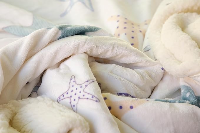 CARSTENS, INC. Ultra Premium Super Soft Plush Sherpa Fleece Oversized Throw Blanket 54" x 68", Starfish Coastal
