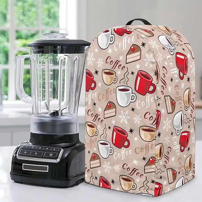 Coffee Pattern Blender Dust Cover with Drawstring, Stand Mixer or Coffee Maker Appliance Covers, Anti Fingerprint Polyester Dust Proof Stain Resistant Blender Cover for Kitchen