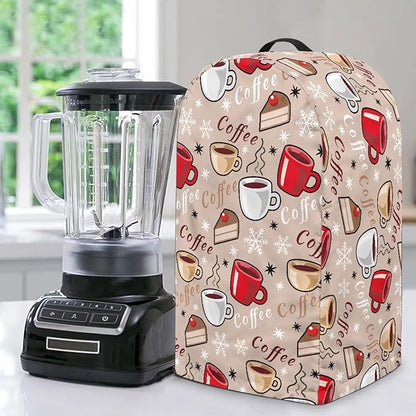 Coffee Pattern Blender Dust Cover with Drawstring, Stand Mixer or Coffee Maker Appliance Covers, Anti Fingerprint Polyester Dust Proof Stain Resistant Blender Cover for Kitchen