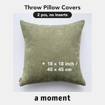 a moment Pack of 2 Decorative Chenille Throw Pillow Covers with Twill Cushion Covers for Sofa Living Room Couch Bed 18x18 Inch Moss Green