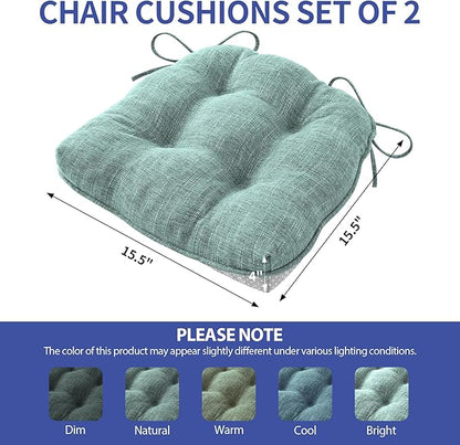 Chair Cushions for Dining Chairs Set of 2, Kitchen Chair Cushions, Chair Pads with Ties Non Slip Backing, Christmas Room Decor, Tufted Memory Foam Seat Cushion 2 Pack, 15.5x15.5x4, Sage Green